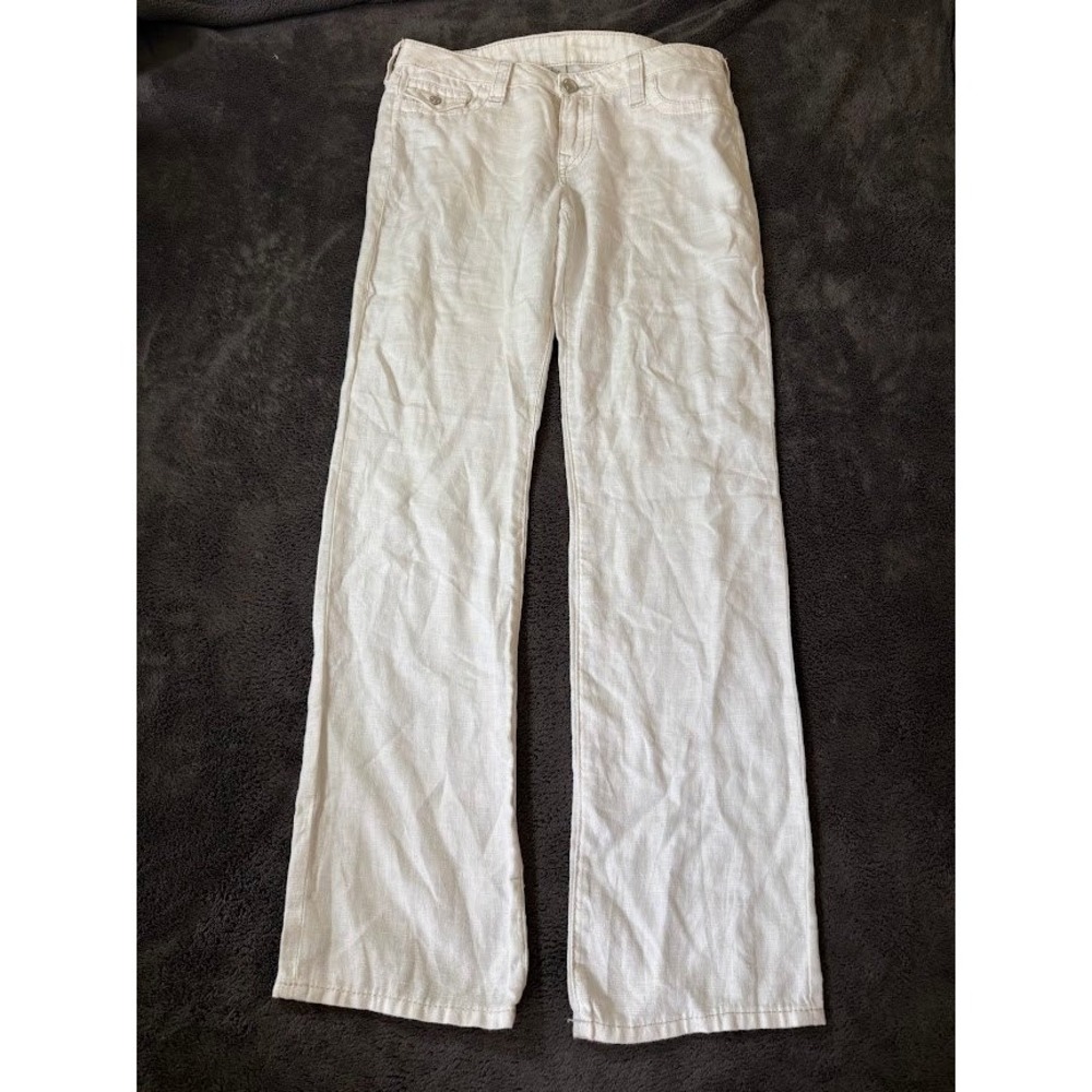 True Religion White 100% Linen Slim Straight Pants Womens 27 W4RC100SF6 30x33